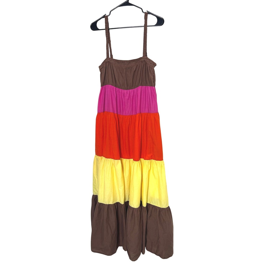 Anthropologie Ryu Colorblock Tiered Maxi Dress Size M Cotton Y2K‎ boho artsy 90s
